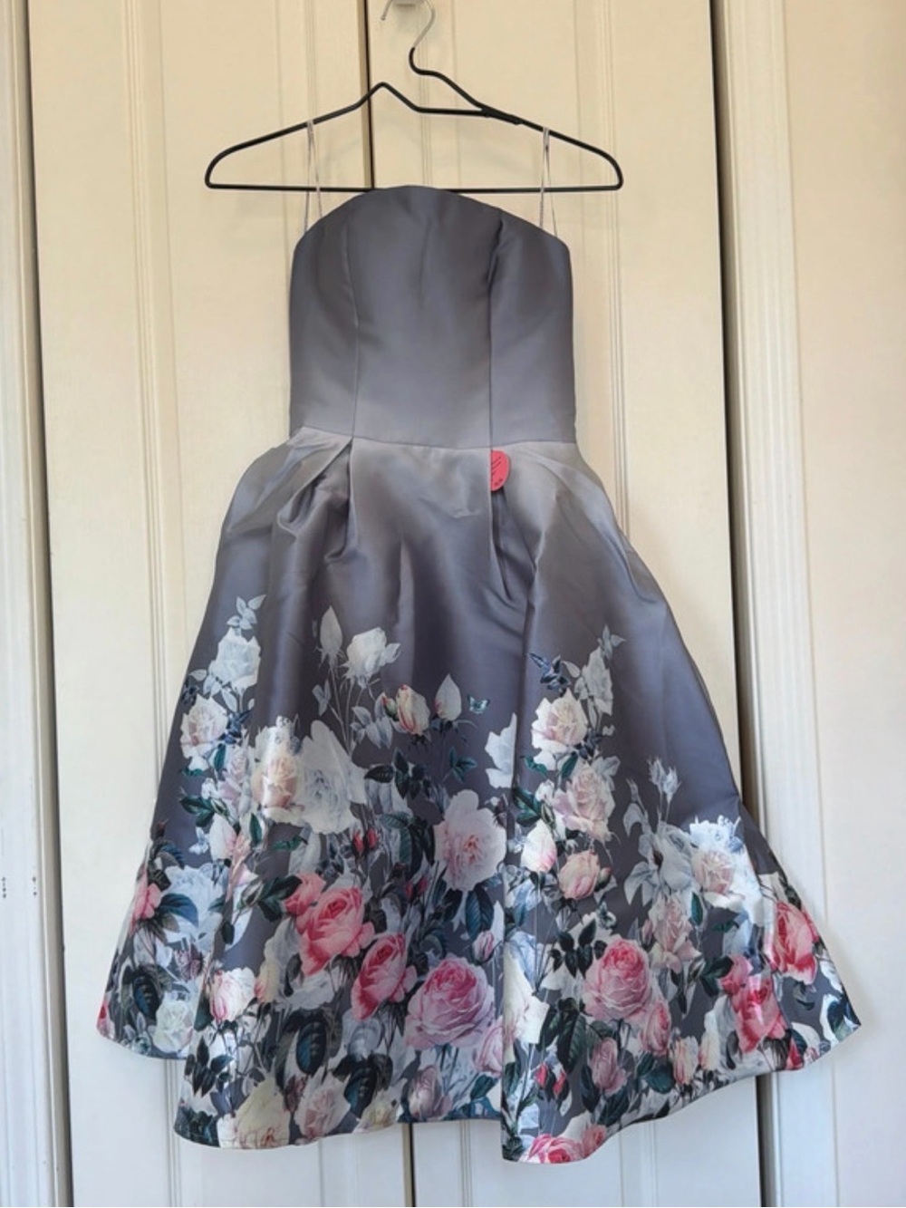 Gray Floral Strapless Party Dress